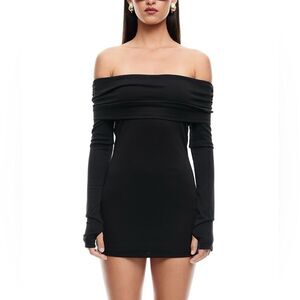 Lioness Isadora Black Dress Off Shoulder Fold Over Mini Bodycon Clubwear XS NWT